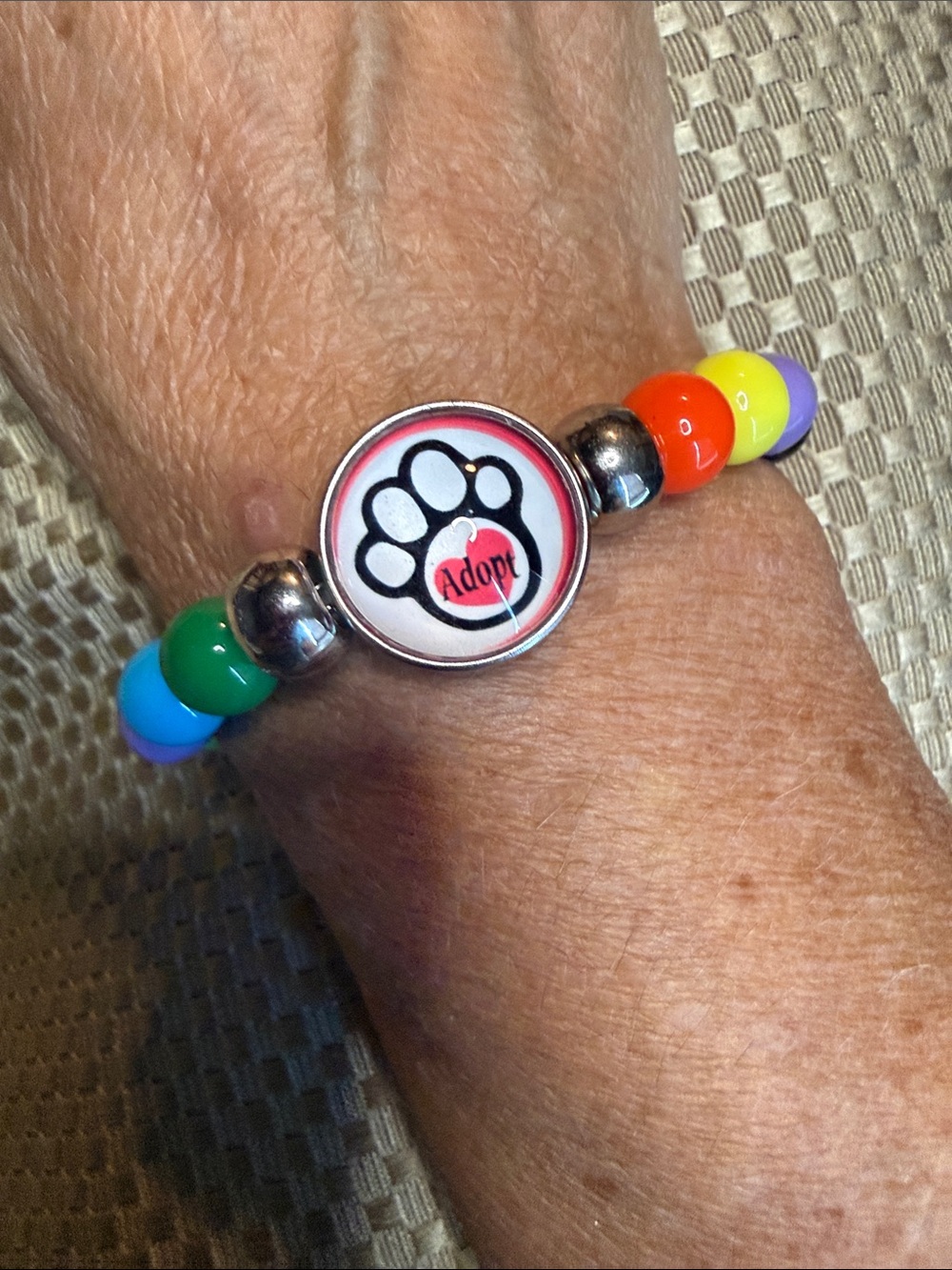 Snap Rainbow Bead Bracelet with 'Adopt' Paw Snap